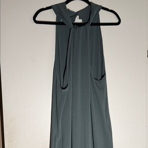 Sleeveless Maxi Dress in Slate Green with Tie Neck